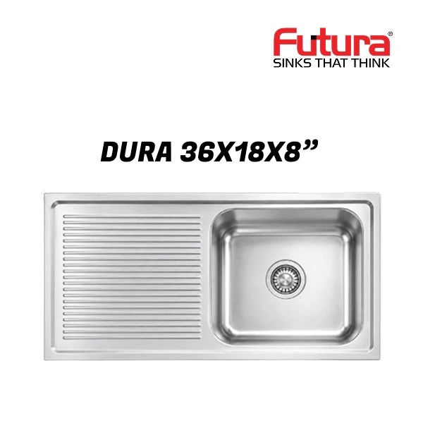 Futura Dura Single Bowl with Drainboard Sink, Stainless Steel, 36" X 18" X 8"